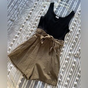 PatPat High Waist Black and Tan Romper